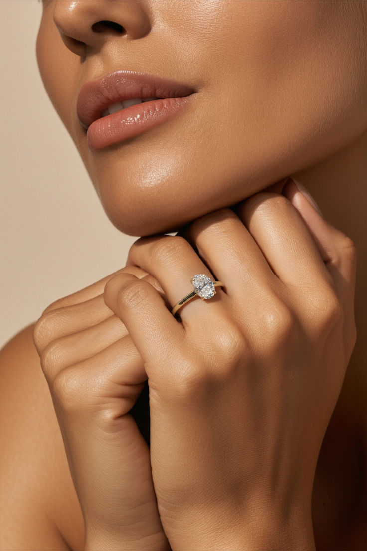 Model wearing a solitaire diamond ring